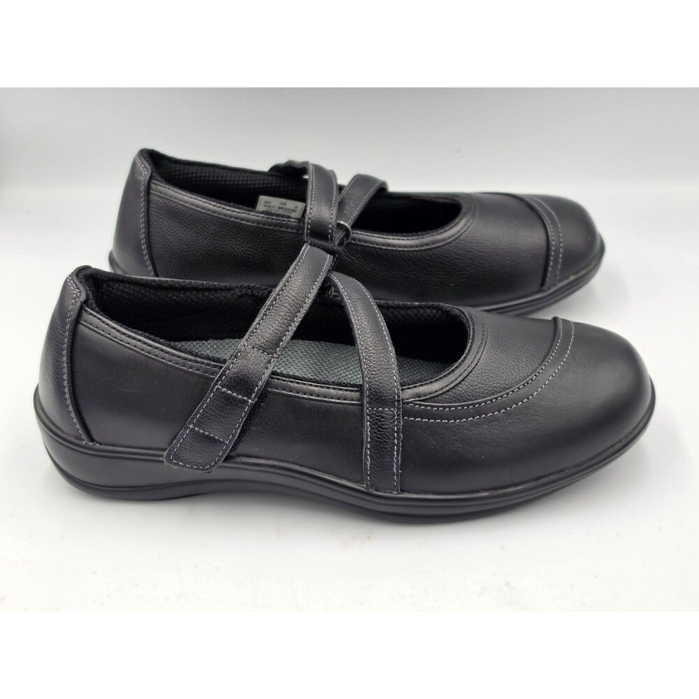 Orthofeet 865 Celina Mary Jane Shoes Womens 10 Black Leather Orthopedic Flats